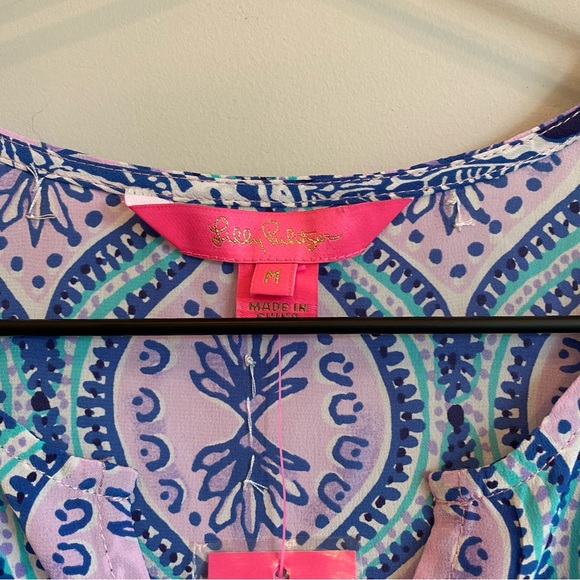 LILLY PULITZER 100% Silk Renato Tunic Deep Indigo Sea Turtle Gold Embellishment - Picture 11 of 11